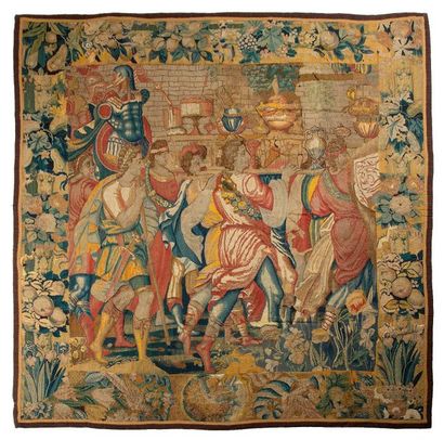 
Rare Tapisserie de Bruges en laine et soie...
