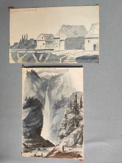 Two watercolour drawings located - 20x14...