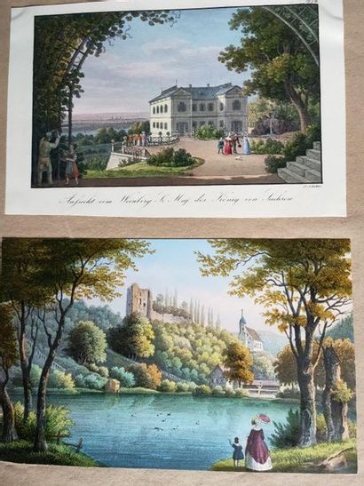 Two Engravings - views of castles - 17x11...